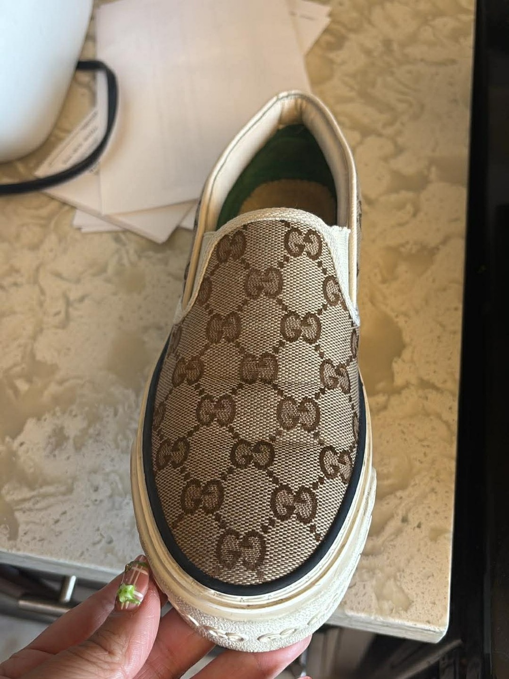 Gucci Beige/Brown Monogram Slip-On Sneaker